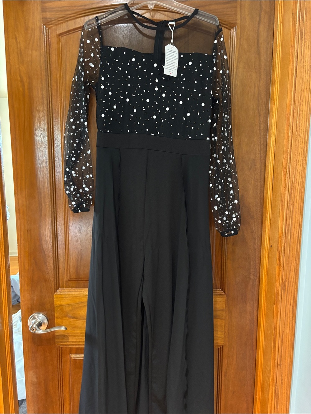 Black Sheer Polka Dot Jumpsuit